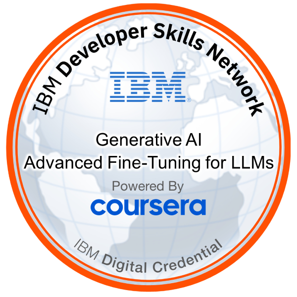 IBM badge artwork for Generative AI Advanced Fine-Tuning for LLMs