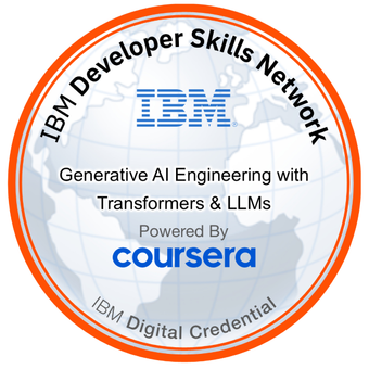 IBM badge artwork for Generative AI Engineering with Transformers & LLMs