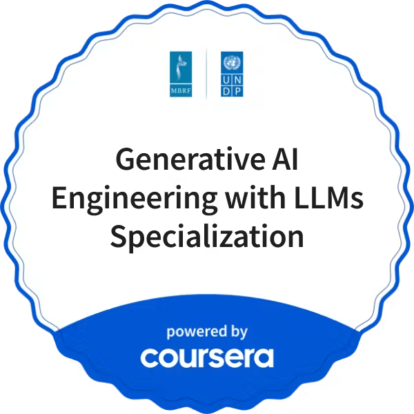 IBM badge artwork for Generative AI Engineering with LLMs Specialization